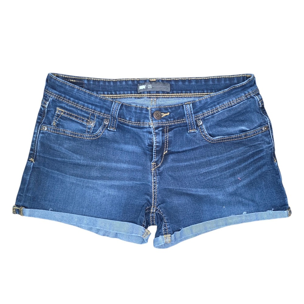 Levis Womens Denim Shorts Size 28 Blue Mid Rise Cuffed Stretch Jean Shorts